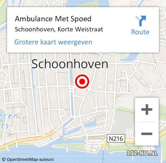 Locatie op kaart van de 112 melding: Ambulance Met Spoed Naar Schoonhoven, Korte Weistraat op 19 maart 2022 21:39