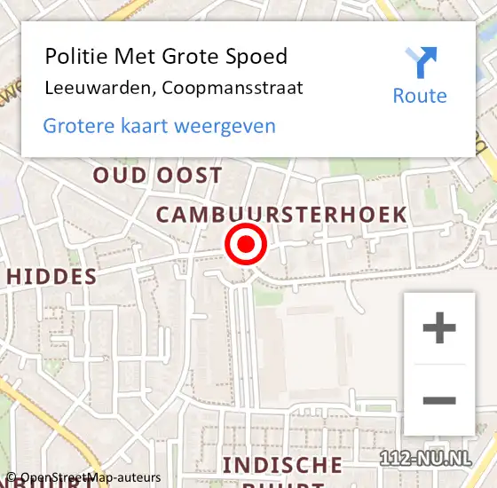 Locatie op kaart van de 112 melding: Politie Met Grote Spoed Naar Leeuwarden, Coopmansstraat op 19 maart 2022 21:49