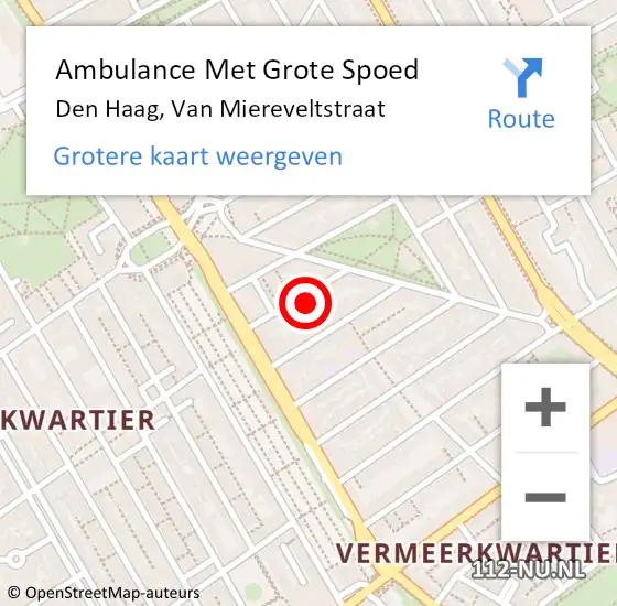 Locatie op kaart van de 112 melding: Ambulance Met Grote Spoed Naar Den Haag, Van Miereveltstraat op 19 maart 2022 22:06