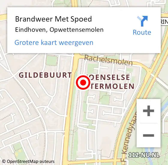 Locatie op kaart van de 112 melding: Brandweer Met Spoed Naar Eindhoven, Opwettensemolen op 19 maart 2022 22:16