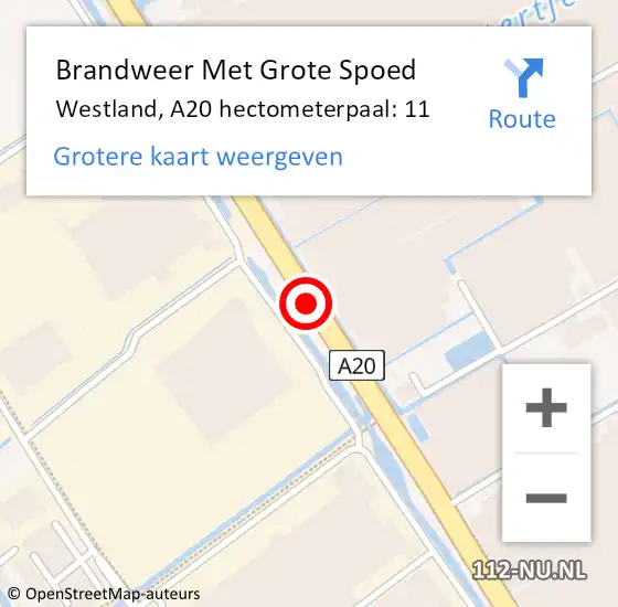 Locatie op kaart van de 112 melding: Brandweer Met Grote Spoed Naar Westland, A20 hectometerpaal: 11 op 19 maart 2022 22:33