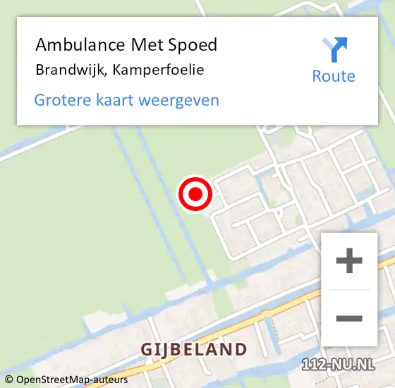 Locatie op kaart van de 112 melding: Ambulance Met Spoed Naar Brandwijk, Kamperfoelie op 19 maart 2022 22:33