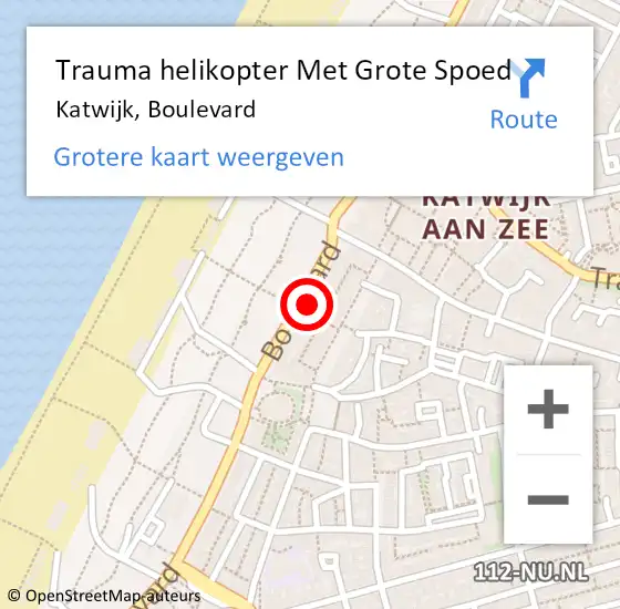 Locatie op kaart van de 112 melding: Trauma helikopter Met Grote Spoed Naar Katwijk, Boulevard op 19 maart 2022 22:39