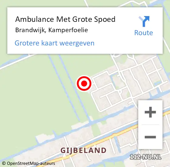 Locatie op kaart van de 112 melding: Ambulance Met Grote Spoed Naar Brandwijk, Kamperfoelie op 19 maart 2022 22:40