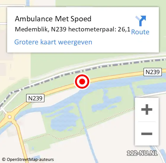 Locatie op kaart van de 112 melding: Ambulance Met Spoed Naar Medemblik, N239 hectometerpaal: 26,1 op 19 maart 2022 22:51