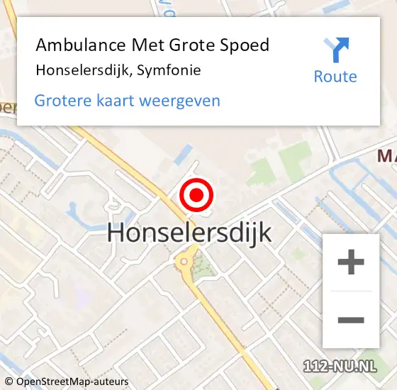 Locatie op kaart van de 112 melding: Ambulance Met Grote Spoed Naar Honselersdijk, Symfonie op 19 maart 2022 23:39