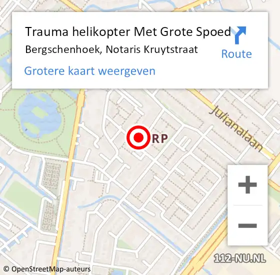 Locatie op kaart van de 112 melding: Trauma helikopter Met Grote Spoed Naar Bergschenhoek, Notaris Kruytstraat op 19 maart 2022 23:56