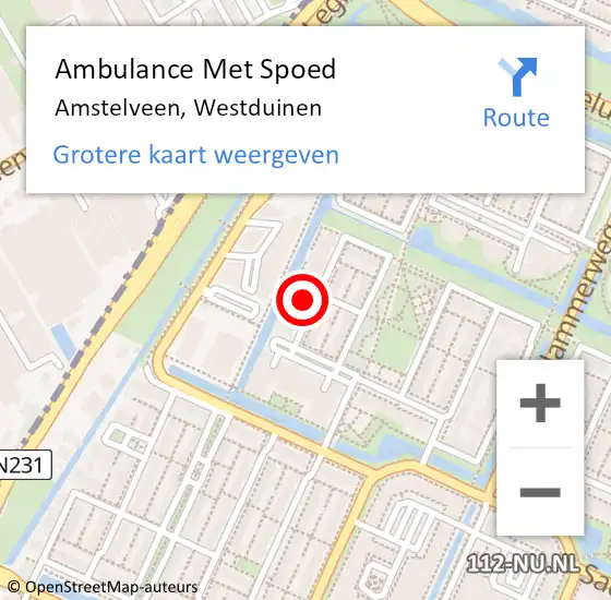 Locatie op kaart van de 112 melding: Ambulance Met Spoed Naar Amstelveen, Westduinen op 20 maart 2022 00:38