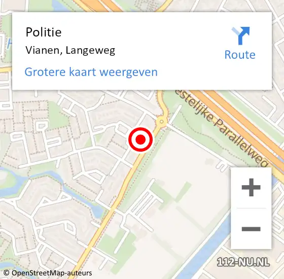 Locatie op kaart van de 112 melding: Politie Vianen, Langeweg op 20 maart 2022 00:57