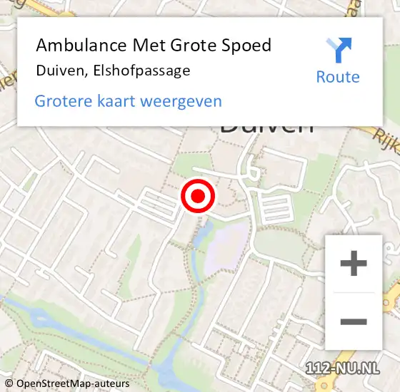 Locatie op kaart van de 112 melding: Ambulance Met Grote Spoed Naar Duiven, Elshofpassage op 20 maart 2022 01:38