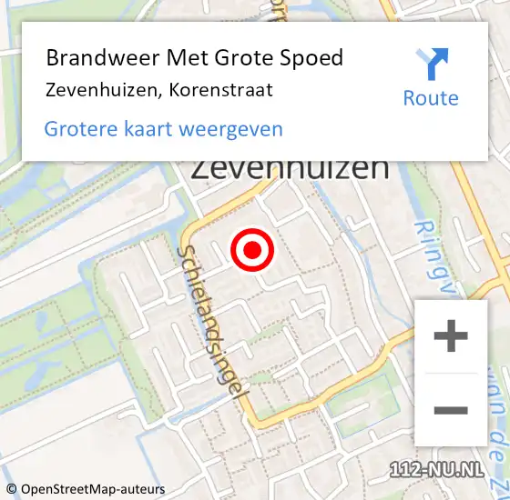 Locatie op kaart van de 112 melding: Brandweer Met Grote Spoed Naar Zevenhuizen, Korenstraat op 20 maart 2022 01:56