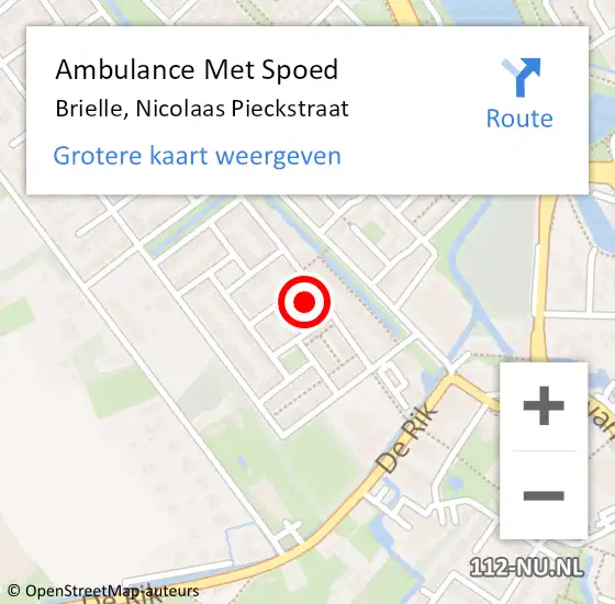 Locatie op kaart van de 112 melding: Ambulance Met Spoed Naar Brielle, Nicolaas Pieckstraat op 20 maart 2022 01:58