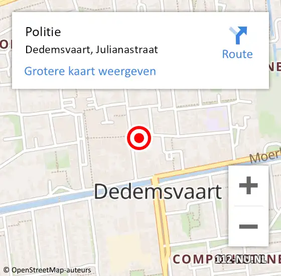 Locatie op kaart van de 112 melding: Politie Dedemsvaart, Julianastraat op 20 maart 2022 01:59