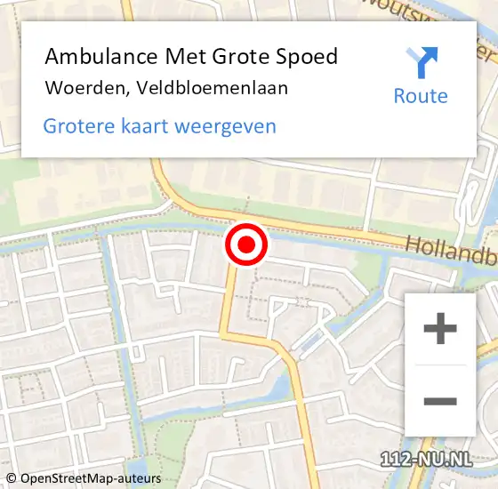 Locatie op kaart van de 112 melding: Ambulance Met Grote Spoed Naar Woerden, Veldbloemenlaan op 20 maart 2022 02:33