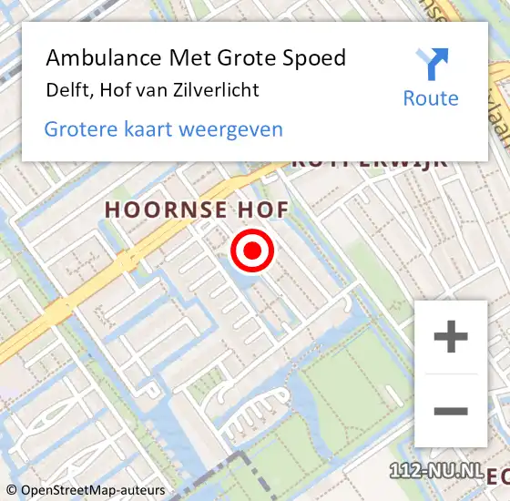 Locatie op kaart van de 112 melding: Ambulance Met Grote Spoed Naar Delft, Hof van Zilverlicht op 20 maart 2022 02:48