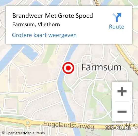 Locatie op kaart van de 112 melding: Brandweer Met Grote Spoed Naar Farmsum, Vliethorn op 20 maart 2022 03:10