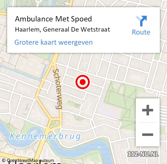 Locatie op kaart van de 112 melding: Ambulance Met Spoed Naar Haarlem, Generaal De Wetstraat op 20 maart 2022 03:42