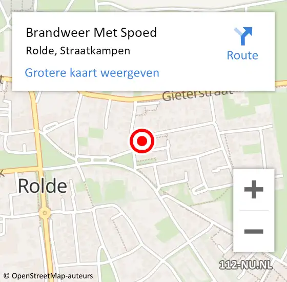 Locatie op kaart van de 112 melding: Brandweer Met Spoed Naar Rolde, Straatkampen op 11 juli 2014 15:31