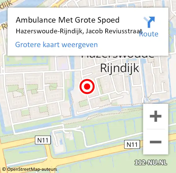 Locatie op kaart van de 112 melding: Ambulance Met Grote Spoed Naar Hazerswoude-Rijndijk, Jacob Reviusstraat op 20 maart 2022 04:05