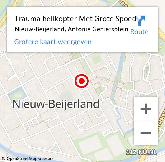 Locatie op kaart van de 112 melding: Trauma helikopter Met Grote Spoed Naar Nieuw-Beijerland, Antonie Genietsplein op 20 maart 2022 04:19