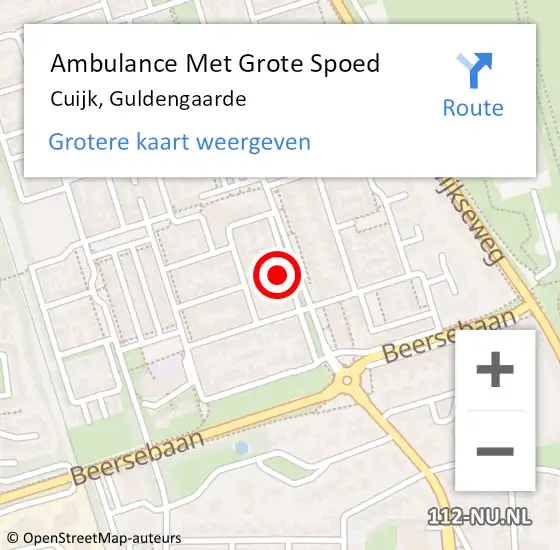 Locatie op kaart van de 112 melding: Ambulance Met Grote Spoed Naar Cuijk, Guldengaarde op 20 maart 2022 04:21