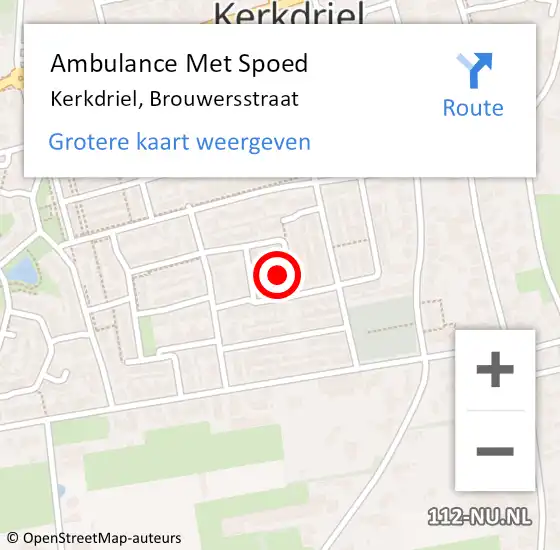 Locatie op kaart van de 112 melding: Ambulance Met Spoed Naar Kerkdriel, Brouwersstraat op 20 maart 2022 04:30