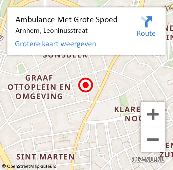 Locatie op kaart van de 112 melding: Ambulance Met Grote Spoed Naar Arnhem, Leoninusstraat op 20 maart 2022 05:28