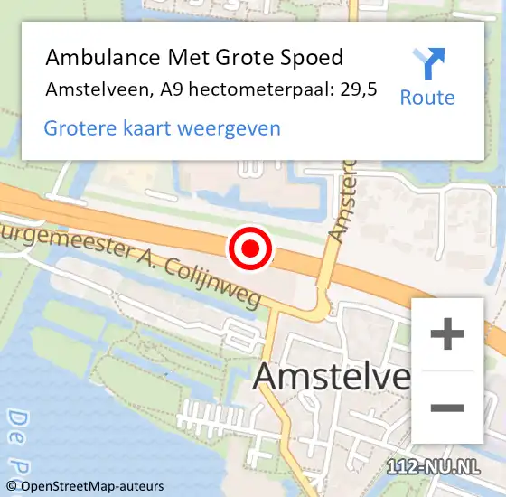 Locatie op kaart van de 112 melding: Ambulance Met Grote Spoed Naar Amstelveen, A9 hectometerpaal: 29,5 op 20 maart 2022 05:41