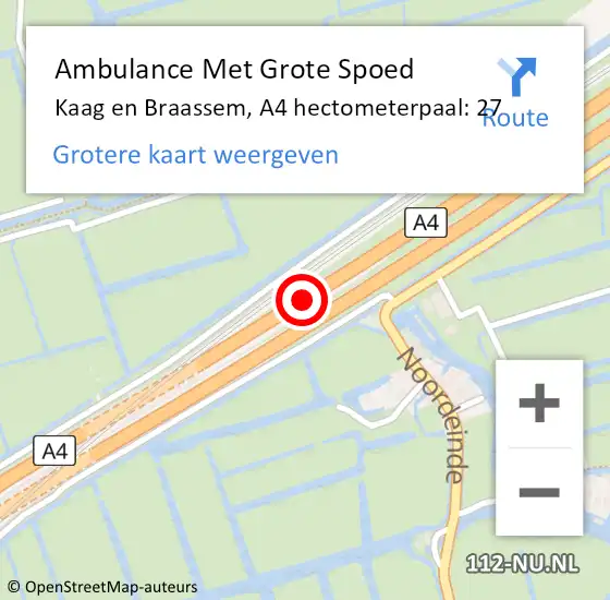 Locatie op kaart van de 112 melding: Ambulance Met Grote Spoed Naar Kaag en Braassem, A4 hectometerpaal: 27 op 20 maart 2022 06:11