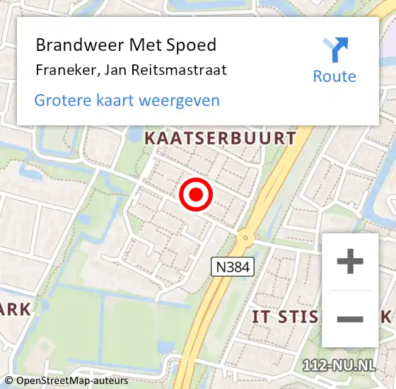 Locatie op kaart van de 112 melding: Brandweer Met Spoed Naar Franeker, Jan Reitsmastraat op 20 maart 2022 06:21