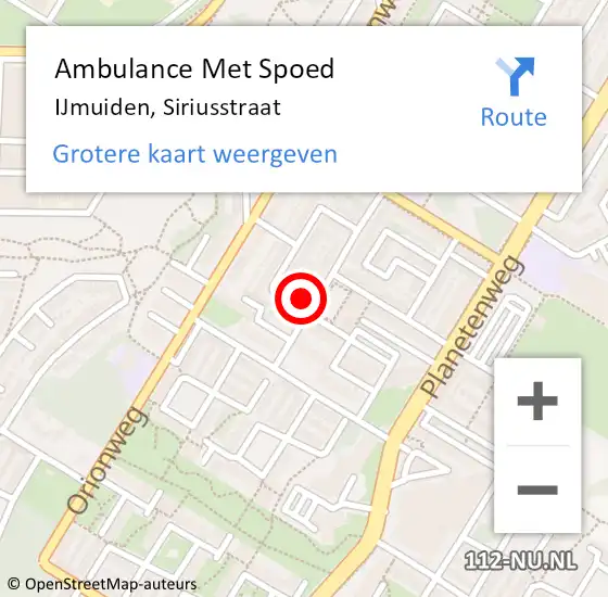 Locatie op kaart van de 112 melding: Ambulance Met Spoed Naar IJmuiden, Siriusstraat op 20 maart 2022 06:40