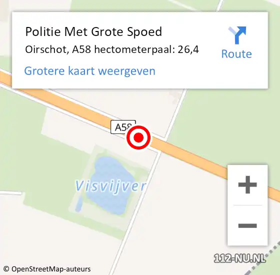 Locatie op kaart van de 112 melding: Politie Met Grote Spoed Naar Oirschot, A58 hectometerpaal: 26,4 op 20 maart 2022 06:56