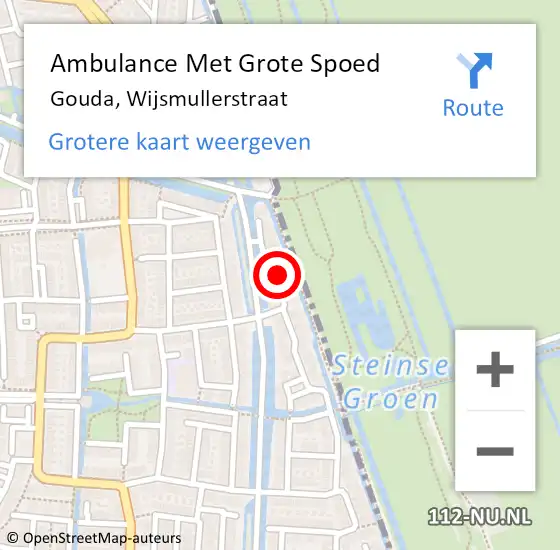 Locatie op kaart van de 112 melding: Ambulance Met Grote Spoed Naar Gouda, Wijsmullerstraat op 20 maart 2022 08:00