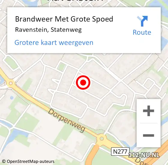 Locatie op kaart van de 112 melding: Brandweer Met Grote Spoed Naar Ravenstein, Statenweg op 20 maart 2022 08:11