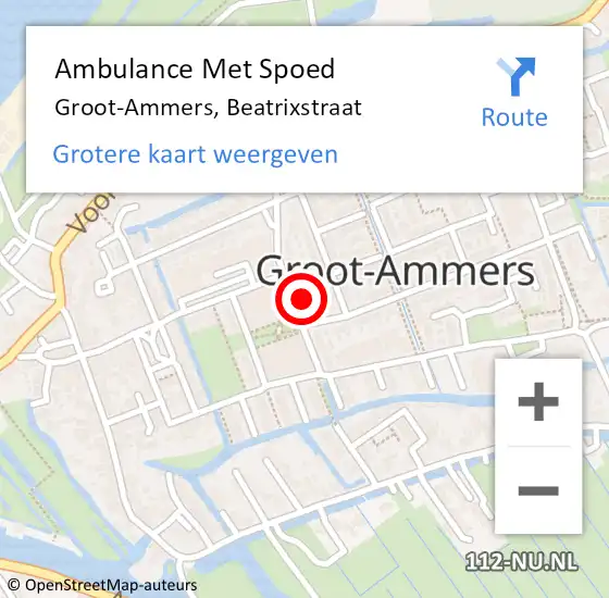 Locatie op kaart van de 112 melding: Ambulance Met Spoed Naar Groot-Ammers, Beatrixstraat op 20 maart 2022 08:25