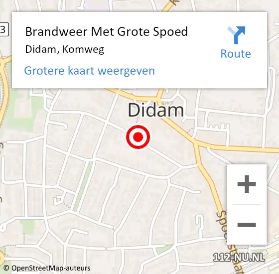 Locatie op kaart van de 112 melding: Brandweer Met Grote Spoed Naar Didam, Komweg op 20 maart 2022 08:48