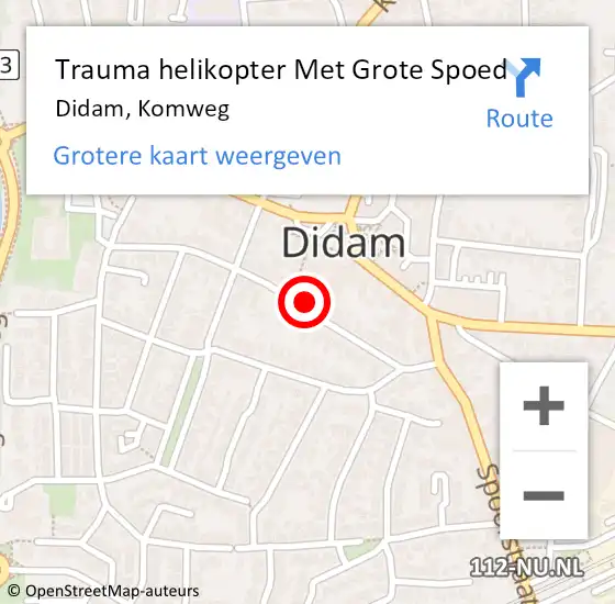 Locatie op kaart van de 112 melding: Trauma helikopter Met Grote Spoed Naar Didam, Komweg op 20 maart 2022 08:51