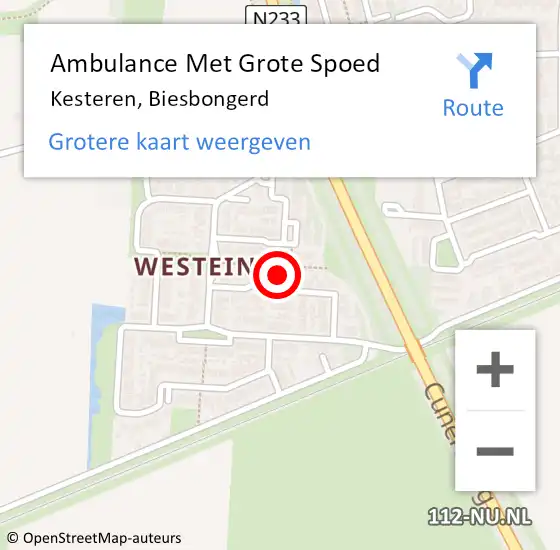 Locatie op kaart van de 112 melding: Ambulance Met Grote Spoed Naar Kesteren, Biesbongerd op 20 maart 2022 08:51