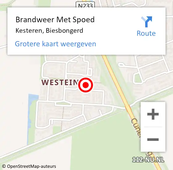 Locatie op kaart van de 112 melding: Brandweer Met Spoed Naar Kesteren, Biesbongerd op 20 maart 2022 09:38