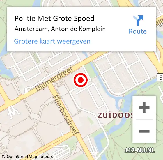 Locatie op kaart van de 112 melding: Politie Met Grote Spoed Naar Amsterdam-Zuidoost, Anton de Komplein op 20 maart 2022 09:56