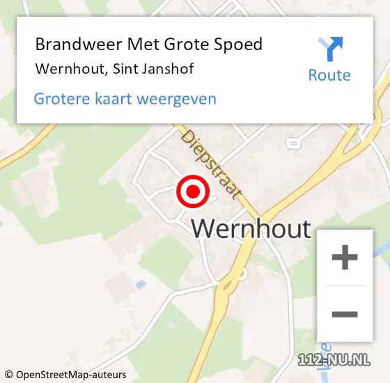 Locatie op kaart van de 112 melding: Brandweer Met Grote Spoed Naar Wernhout, Sint Janshof op 20 maart 2022 09:57