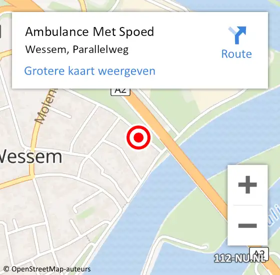 Locatie op kaart van de 112 melding: Ambulance Met Spoed Naar Wessem, Parallelweg op 20 maart 2022 10:04