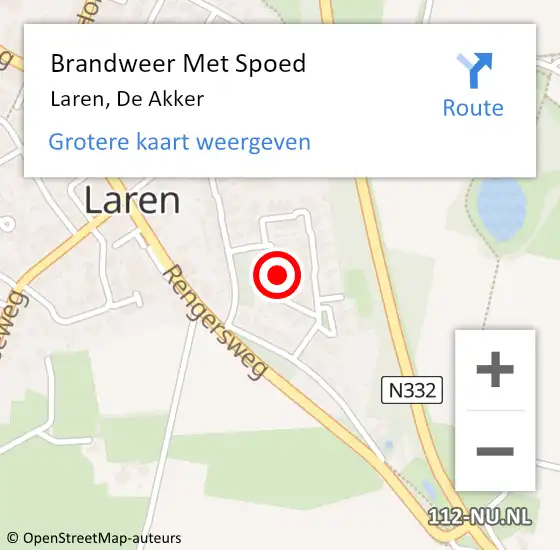 Locatie op kaart van de 112 melding: Brandweer Met Spoed Naar Laren, De Akker op 20 maart 2022 11:03