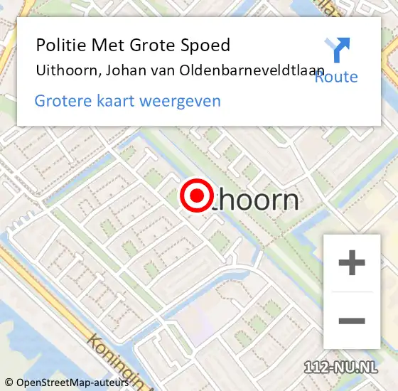 Locatie op kaart van de 112 melding: Politie Met Grote Spoed Naar Uithoorn, Johan van Oldenbarneveldtlaan op 20 maart 2022 11:39