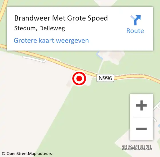 Locatie op kaart van de 112 melding: Brandweer Met Grote Spoed Naar Stedum, Delleweg op 11 juli 2014 15:59