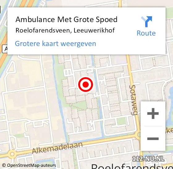 Locatie op kaart van de 112 melding: Ambulance Met Grote Spoed Naar Roelofarendsveen, Leeuwerikhof op 20 maart 2022 12:09