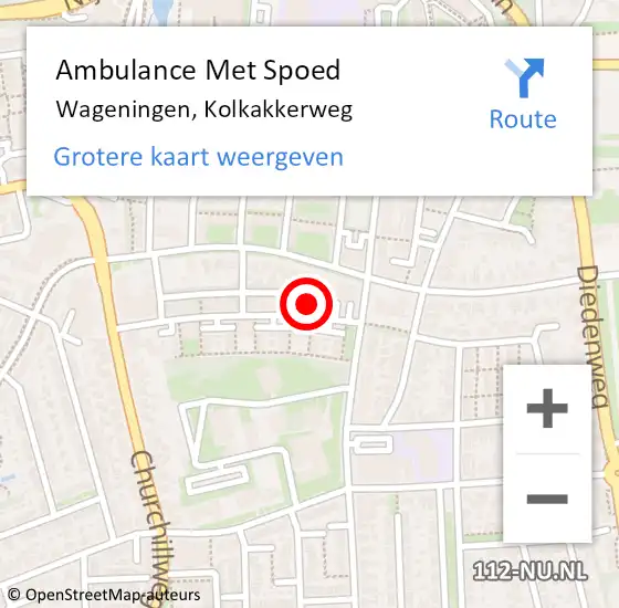 Locatie op kaart van de 112 melding: Ambulance Met Spoed Naar Wageningen, Kolkakkerweg op 20 maart 2022 12:38