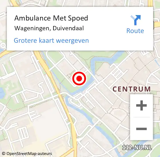 Locatie op kaart van de 112 melding: Ambulance Met Spoed Naar Wageningen, Duivendaal op 20 maart 2022 12:48