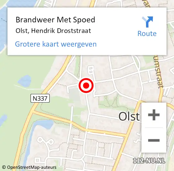 Locatie op kaart van de 112 melding: Brandweer Met Spoed Naar Olst, Hendrik Droststraat op 20 maart 2022 13:30