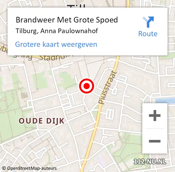 Locatie op kaart van de 112 melding: Brandweer Met Grote Spoed Naar Tilburg, Anna Paulownahof op 20 maart 2022 13:33